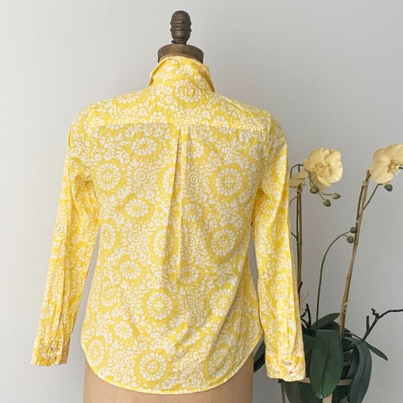 TALBOTS  Petites Yellow and White Flora Cotton Roll Tab Sleeve Summer Shirt - Picture 3 of 16